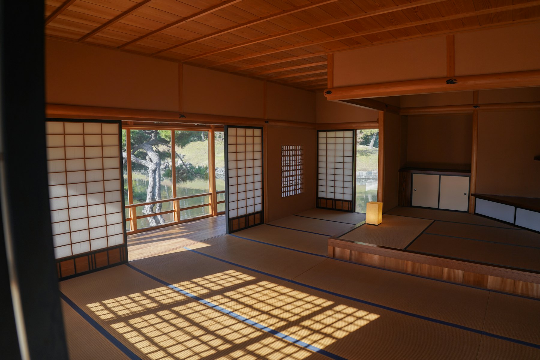 A tatami room opening onto a garden
